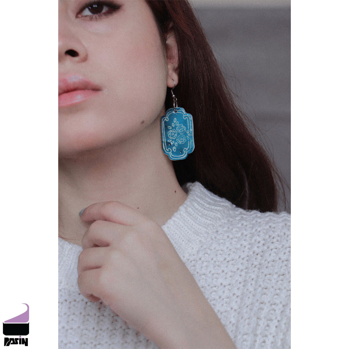 گوشواره سرامیکی طرح حوض فیروزه